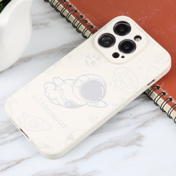 For iPhone 11 Astronaut Pattern Silicone Straight Edge Phone Case(Flying Astronaut-White)